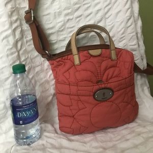 Fossil Medium coral quilted cross body